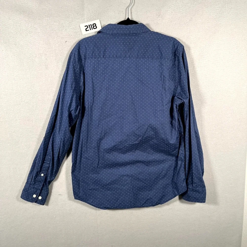 Banana Republic Untucked Fit Shirt Mens Medium Navy Blue Dotted‎ Organic Cotton